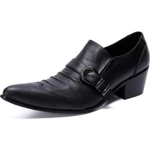 Fashion Desig Folding Men Oxford Business Shoes Black Genuine Leather Buckle Men Wedding Party High Heels Suit Men Dress Shoes
