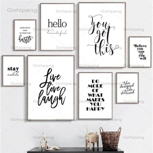 Inspiring Quotes Canvas Painting Wall Artwork Live Love Laugh Black and White Quotes Picture Wall Poster Prints for Home Decor