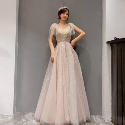 Celebrity sexy A-line dresses Beaded Evening Dresses 2021 New style Formal dress Light luxury tulle