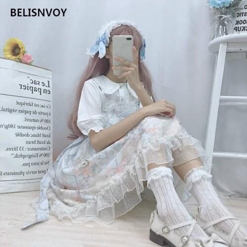 Japanese Kawaii Lolita Dress Vintage Lace Bandage Cute Printing High Waist Victorian Dress Princess Sweet Gothic Lolita Jsk Loli