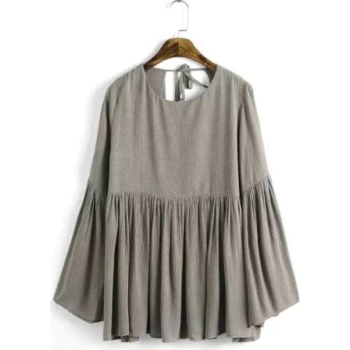 2020 Summer Autumn women cotton linen long sleeve shirts,plus size S-4XL 5XL 6XL Flare sleeve linen blouse,deep V sexy blusas