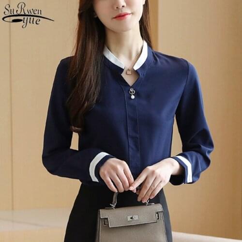 2021 Autumn New Long Sleeve Chiffon Blouse V Neck Solid womens shirt Plus Size Pullover Ladies Clothing Top Female Blusas 10887