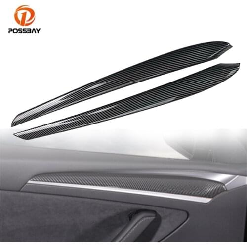 2Pcs Car Door Decoration Patch Protective Cover ABS Plastic Carbon Fiber Look Interior Accessorie for Tesla Model 3 2021 Model Y
