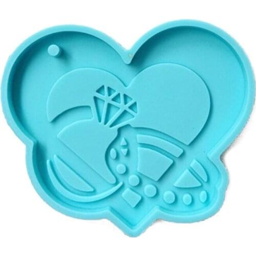 U90E 3 Pcs DIY Love Heart Keychains Epoxy Resin Mold Necklace Pendant Silicone Mould