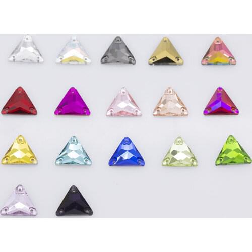 48p 12mm trian-gle Color Sew On Stone Flatback crystal glass Sewing rhinestone jewels 2-holes button For DIY Clothes Decorations