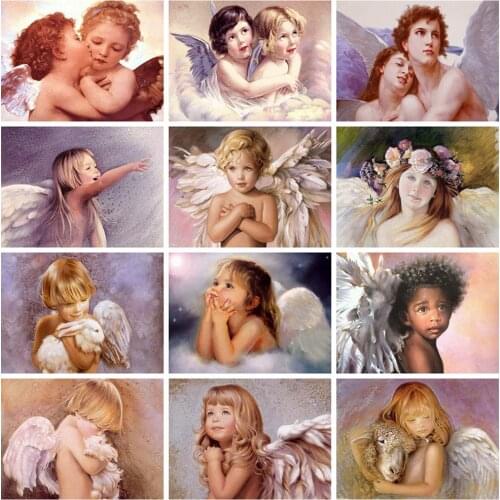 5D Diy Diamond Embroidery Cross Stitch Angel Full Square Round Diamond Painting Kit Kids Figure Portrait Rhinestone Pictures