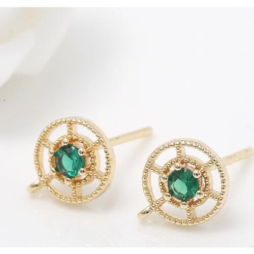 6PCS 8x10MM 14K Gold Color Brass with Zircon Round Stud Earrings High Quality Diy Jewelry Findings Accessories