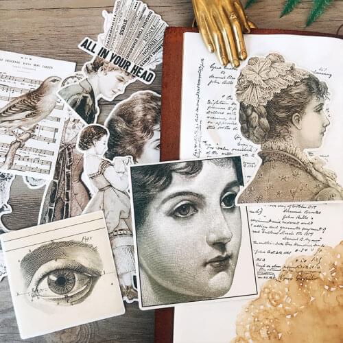 9Pcs Vintage Lady Big Size Paper Sticker Decorative Washi Stickers Scrapbooking Stick Diary Stationery Album Stickers