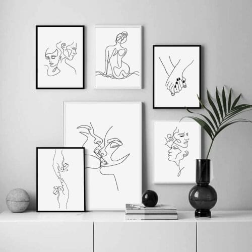 Abstract Figures Line Poster Black White Modern Painting Wall Art Poster Minimalist Print Woman Body Picture Living Room Decor