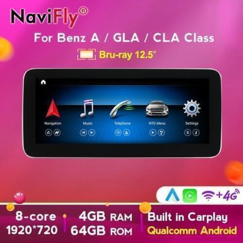 4G+64G 12.5'' Android 10 Car Multimedia GPS Navigation For Mercedes Benz A Class W176 /GLA X156 /CLA C117 2013-2018 Radio SD