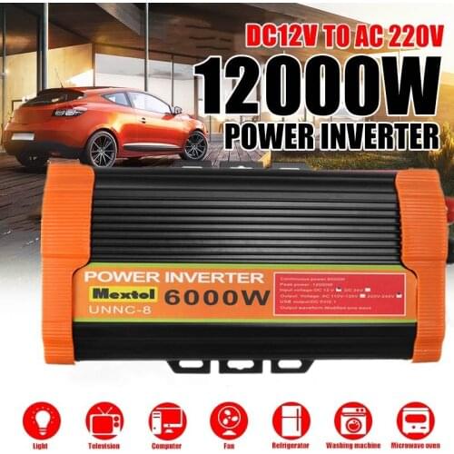 Peak 12000W Car Inverters Modified Sine Wave Solar Power DC 12V to AC 220V Voltage Transformer Adapter Charging Converter