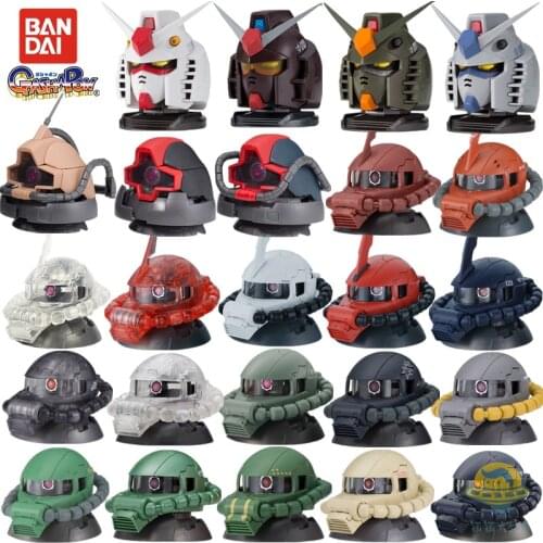 Bandai Capsule Toys Yuan Zu Gundam Head Statue Green Zaku Ancient Head Sculpture Model Decoration Figure