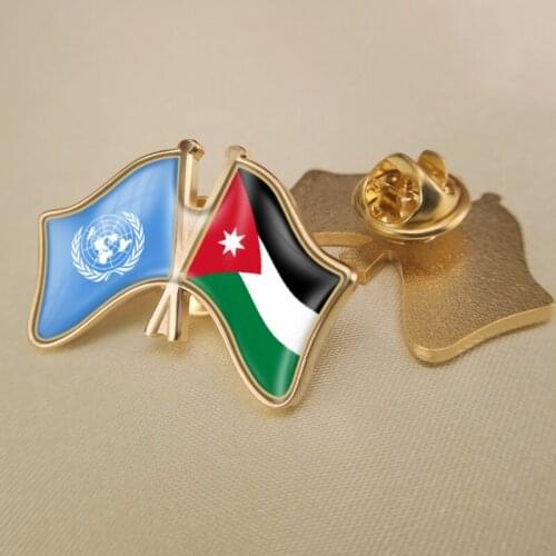 United Nations and Jordan Crossed Double Friendship Flags Lapel Pins