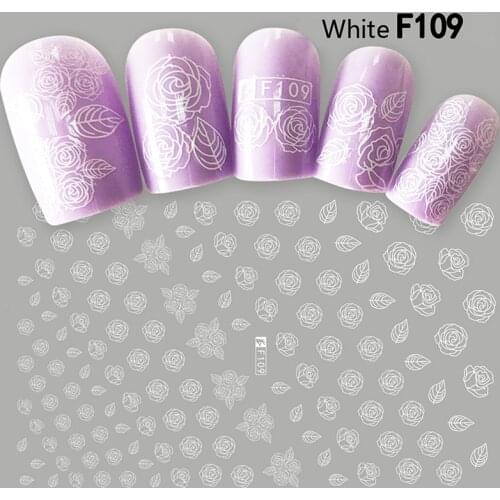 Black And White Style English Alphabet Simple Rose Pattern 3D Ant Nail Sticker Nail Slider