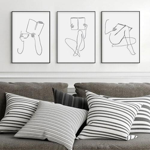 Reading Girl Line Drawing Abstract Picture Home Decor Nordic Canvas Painting Wall Art Aesthetic Poster and Print for Living Room