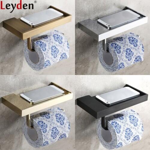 Leyden Gold Black Silver Antique Brass Toilet Paper Holder With Phone Holder Wall Mounted Phone Holder Bathroom Accessories