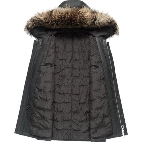 Genuine Raccoon Fur Collar Long Coat Winter Jacket Men Cow Leather Down Jackets Z18JMN18009MY1440