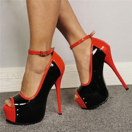 DOHBANER Women Sandals Platform Ankle Straps High Heels Pumps Peep toe Prom Party Ladies Shoes Woman Large Size 43 45 48 50 52