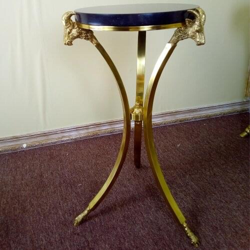 European antique reproduction brass side table with marble top for living room