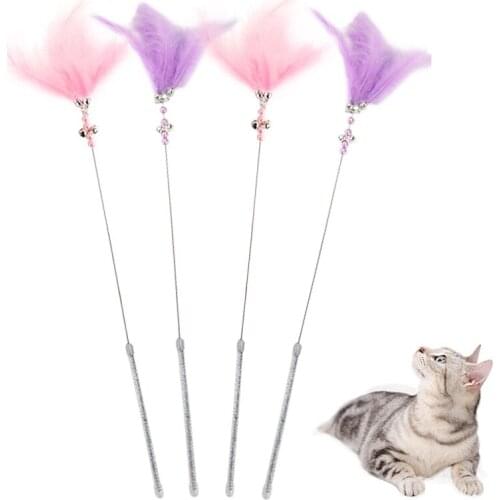 Hot Sale Cat Toys Colorful Make A Cat Stick Feather Black Coloured Pole Like Birds With Small Bell Natural 1PCS