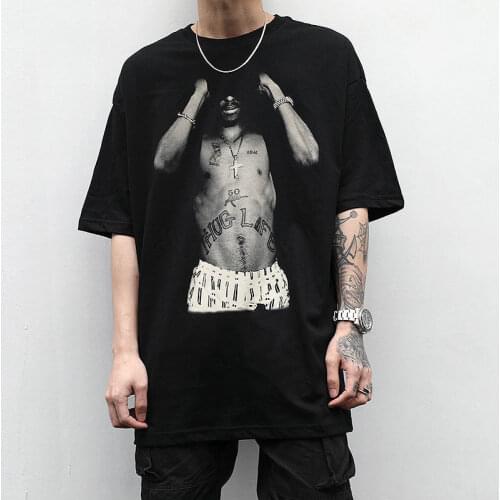 Cotton Loose Summer Black Punk T-Shirt Boys Funny Harajuku Tshirt Gothic Black Fashion Japan Hip Hop O-Neck Gothic T shirts Male