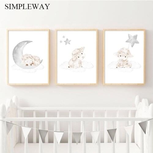 Cartoon Baby Animal Picture Sheep Nursery Poster and Print Wall Art Canvas Painting Nordic Kid Child Bedroom Decoration