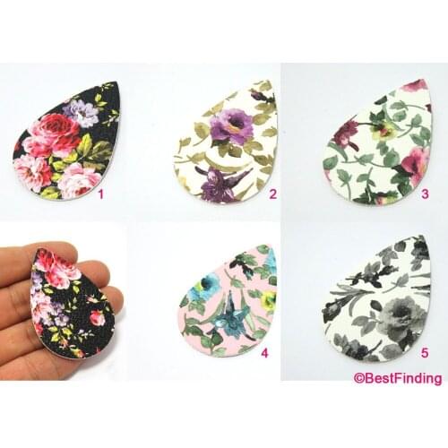 Leather pendant 55x36mm Oil Painting Drop shaped leather earrings charms