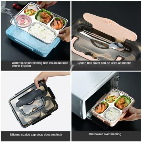Square Compartment Lunch Box Office Worker Heating 304 Stainless Steel Student Insulated Food Container Leak-Proof Square