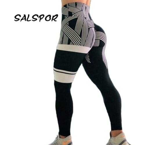 SALSPOR Plus Size Printed Leggings Women Sport Legging Striped Fitness Femme Gym Elastic Pants Running Push Up High Waist 3XL