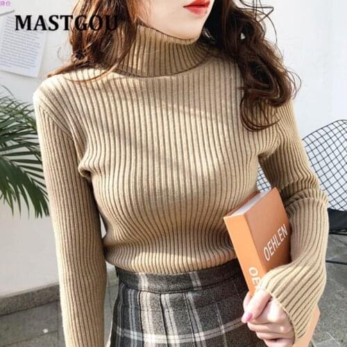 MASTGOU Women Basic Turtleneck Sweater Autumn Winter Thicken Warm Pullover Soft Knitted Rib Jumper Top Christmas Tight Sweaters