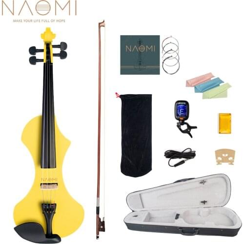 NAOMI Professional 4/4 Full Size Electric Violin Set w/ Brazilwood Bow+Nylon Protect Bag+Violin Strings+Rosin+Maple Bridge