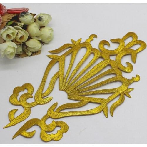 YACKALASI Iron On Gold Appliques Flower Cosplay Costume Patches Embroidered Trims Gold And Silver 24cm*13cm