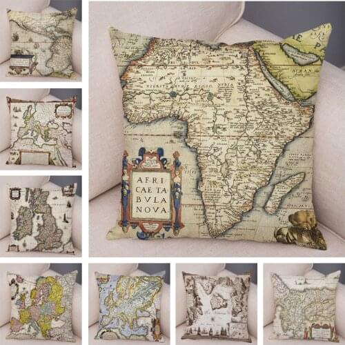 Vintage Style Cushion Cover for Sofa Home Soft Plush Pillowcase Geometric Decor Old Map Pillow Case