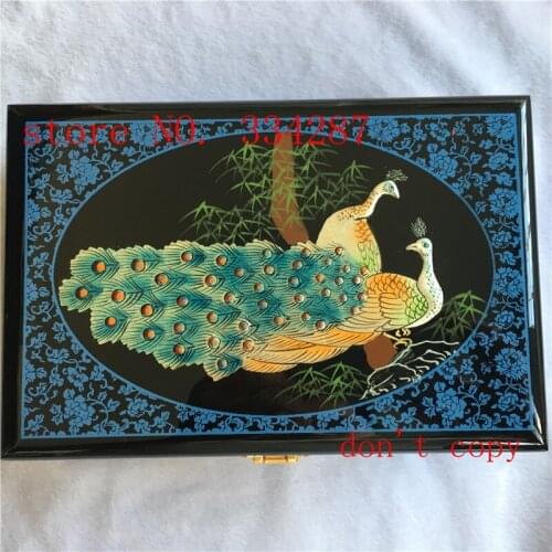 NEW Chinese Handmade Classic Wooden Lacquerware&Embroidery Peacock pattern Jewelry Box