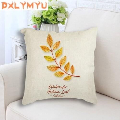 Autumn Yellow Red Leaves printed couch cushion home decorative pillows 45x45cm cotton linen square cushions Watercolor Plant