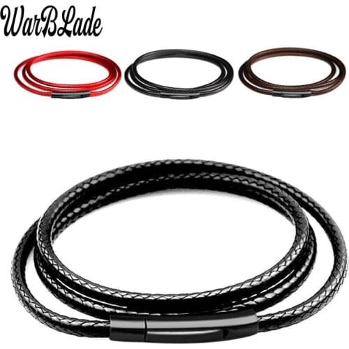 40-80cm Leather Necklaces for Men Stainless Steel Magnetic Clasp Mens Leather Cord Necklace Brown Black Red Fashion Jewelry Gift