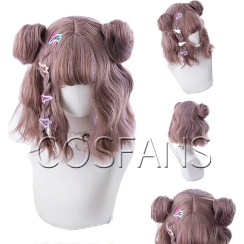 34cm wig Mixed Color Lolita Wigs Short Wave Wig with Buns Gothic Cosplay Wigs Heat Resistant Synthetic Hair Japanese Hallowee