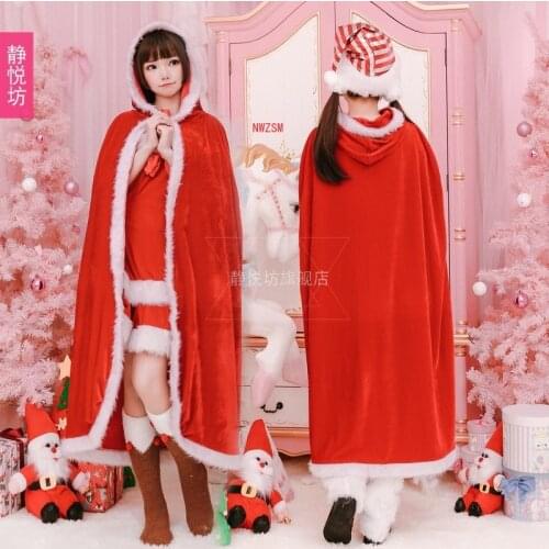 Christmas adult womens cloaks hooded velvet santa claus clothes acting as costumes party costumes