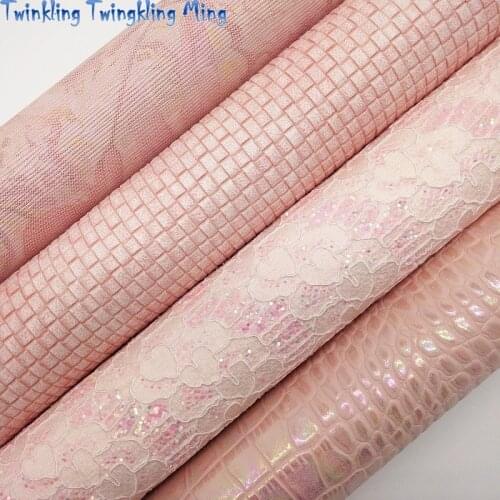 Pink Lace Glitter Fabric, Weving Embossed Faux Fabric, Crocodile Embossed Faux leather For Bow A4 21x29CM Twinkling Ming KM077