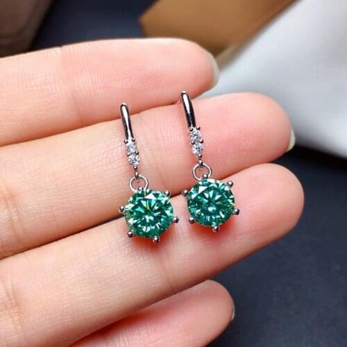 Blue Green Moissanite Drop Earring 1CT 6.5mm VVS Lad Diamond Fine Jewelry for Women Anniverasry Gift Real 925 Sterling Silver