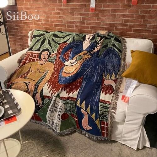 Siiboo oil painting style country lifestyle romantic sofa towel cotton blend sp6306
