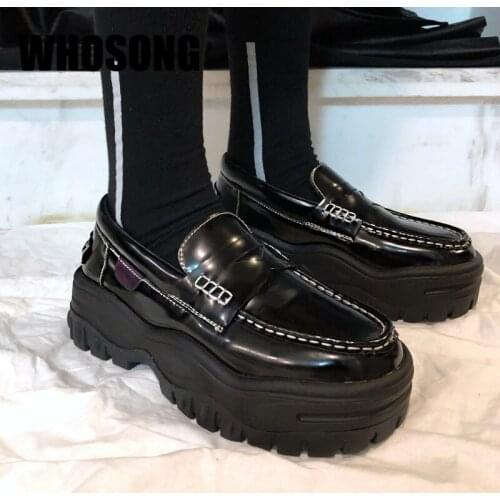 Women Shoes Girls Round Toe Shoes Woman Brand Platform Flats Ladies Thick Bottom Shoes Female Black Moccasin Dress Shoes Loafers