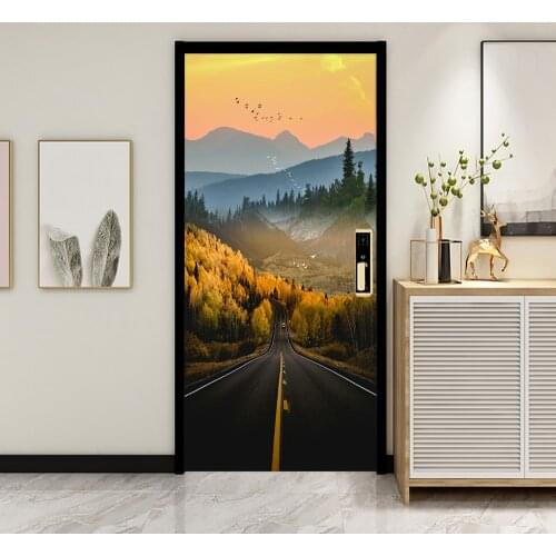Sunset Road Landscape Wall Stickers Natural Scenery Wallpaper DIY Door Art Mural Sticker Home Decor Living Room Bedroom Poster