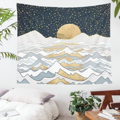 Sunset Mountain Tapestry wave sea Dormitory Decoration Family Living Room Bedroom Tapestry Background Wall Cloth Blanket Yoga