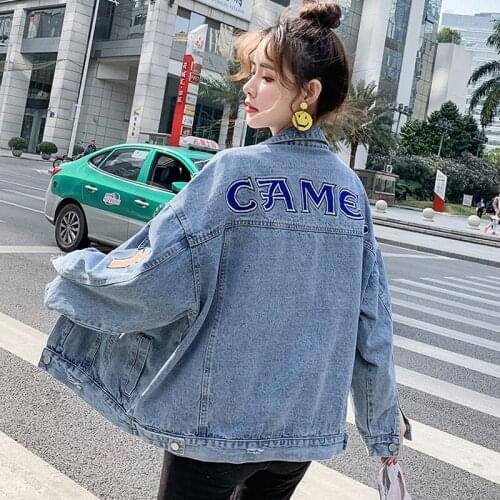 Wenfly Female Embroidered Letter Denim Jacket New Korean Version Of LooseCasual Women Harajuku Streetwear Cape Outerwear