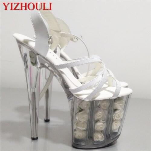 20cm Dance white flower wedding shoes women motorcycle high heel shoes dress pole dancing sandals Dance Shoes