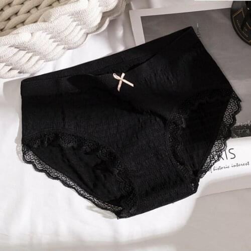 Women Ladies Mid-Rise Cotton Bubble Briefs Oversized Bow Sexys Lace Cotton Panties H9