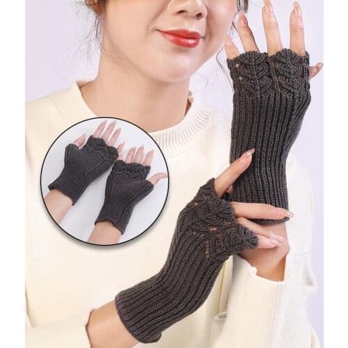 Woman Fingerless Gloves Winter Autumn Warm Soft Knitted Mittens Fashion Wrist Arm Hand Half Finger Glove