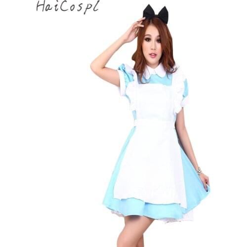 Adult Kid Plus Size XXL Alice In Wonderland Costume Lolita Dress Maid Cosplay Fantasia Carnival Halloween Costume For Women Girl