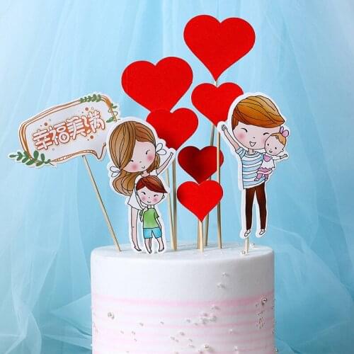 1 Set Cute Happy Family Star Car Cake Toppers Love Heart Cake Dessert card Flags Decor family Cake Baking DIY Party Supplies